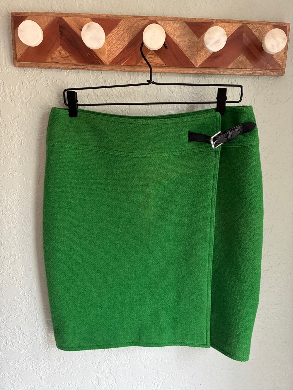 Green Wrap-Front Skirt with Buckle